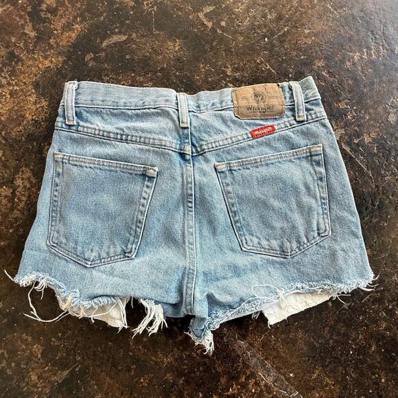 Wrangler Pants - Vintage Wrangler Denim Shorts 90s High Rise Cutoffs Light Blue Wash Womens 29